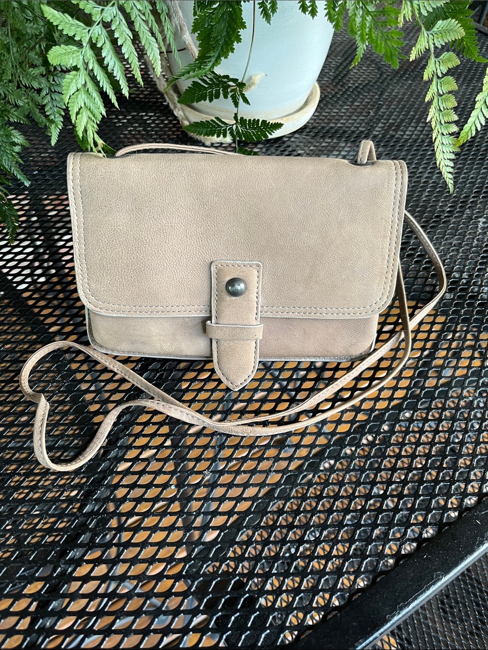 Lucky Brand 100% Leather Taupe Crossbody Bag